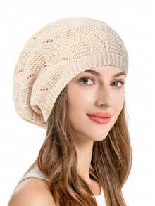 2Pcs/1pc Women's Fashion Hollow Knitted Leaf Flower Beret Casual Daily Beret Solid Color Fashion Versatile Hat Slack, Suitable For Daily Life And Travel