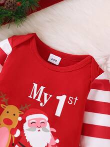 两件套万圣节服装：男婴橙色南瓜印花连体衣，圆领前开襟按扣 + 帽子 - 紅色 - 查看 4