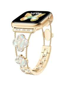 Bling Band Compatible With Apple Watch Bands For Women 40mm 41mm 38mm 42mm Series 10 9 8 7 6 5 4 3 2 1 SE, Sparkle Metal Bracelet Wristband, Cute Lucky Clover Dressy Band - 金色 - 查看 6