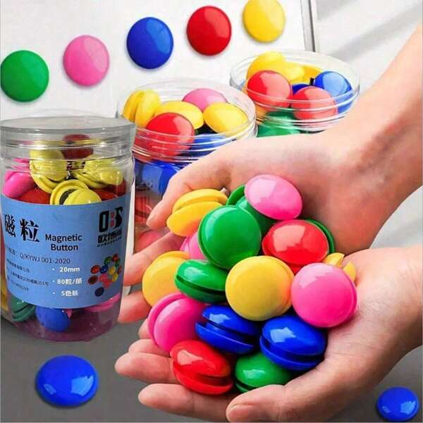 20mm/80pcs, 30mm/50pcs, 40mm/30pcs Color Circular Magnetic Buttons For Whiteboards And Refrigerators, PVC Magnets For Office Supplies