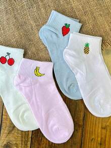 Kit 12 Pares Meia De Fruta Estampadas Cano Curto Soquete Algodão Moda Feminina - Multicolorido - Visão 2