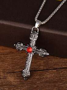 1入組復古交叉頭骨設計吊墜項鍊適合男士日常裝飾,適用於首飾類禮品和派對 - 復古銀色 - 查看 6