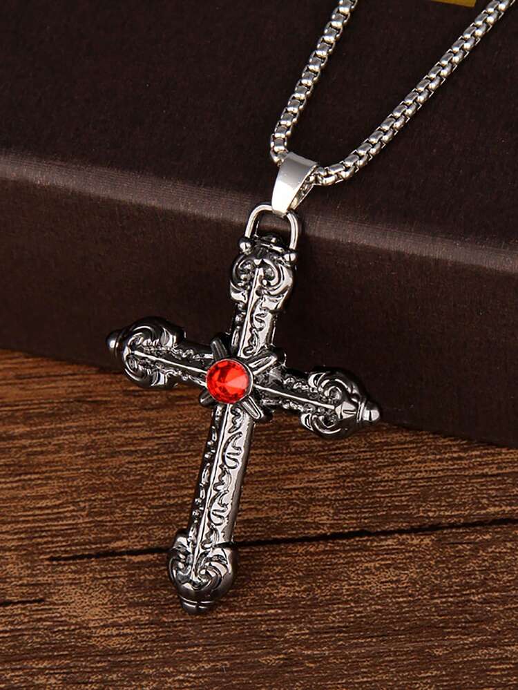 1入組復古交叉頭骨設計吊墜項鍊適合男士日常裝飾,適用於首飾類禮品和派對 - 復古銀色 - 查看 6