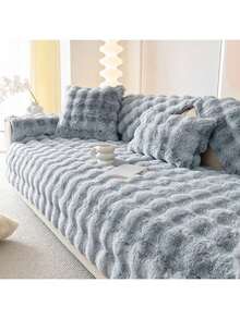 1pc Faux Rabbit Fur Sofa Cover, Warm & Thick Plush Pet Friendly Anti-Slip Sofa Protector For Bedroom, Office, Living Room, Home Decor