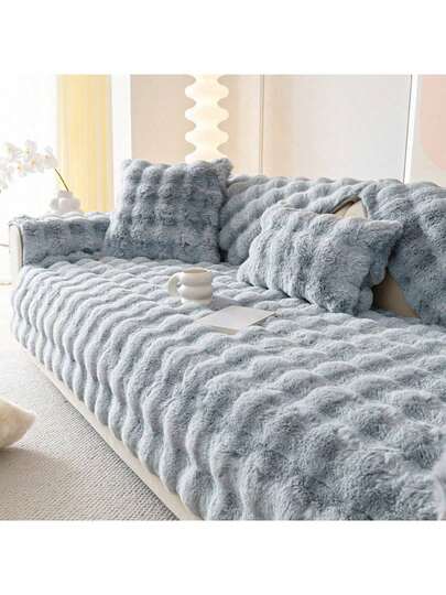 1pc Faux Rabbit Fur Sofa Cover, Warm & Thick Plush Pet Friendly Anti-Slip Sofa Protector For Bedroom, Office, Living Room, Home Decor