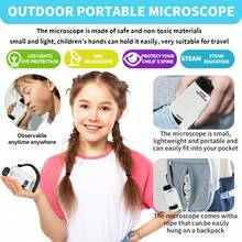 60x-120x Microscopio portátil para niños con zoom, microscopio de mano mini STEM y juguete científico, microscopio de bolsillo LED, microscopio de pequeño científico, regalo para niños y niñas de 6+ años, blanco y azul - Multicolor - Ver 7