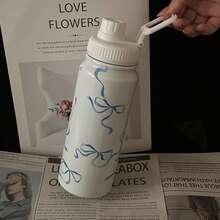 600ml/800ml/1000ml三种容量水壶可选，不锈钢保温水壶，大容量设计，蓝色蝴蝶结印花，水壶造型极具吸引力，配有手提包，方便携带，适合送给家人朋友的礼物，万圣节礼物，圣诞节礼物 - 彩色 - 查看 10