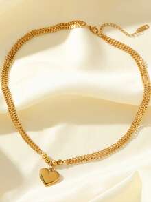 1件装多层金色心形吊坠项链，女士不锈钢项链，适合日常佩戴，礼品 - 金黃色 - 查看 7