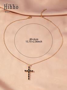 Hihho 1 件黑色不锈钢十字架项链，时尚唇链十字架吊坠首饰 - 十字 - 查看 8