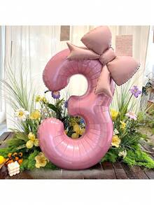 2pcs 32-Inch Pink Number 0-9 Bow Combination Balloon Set, Suitable For Birthday, New Year, Anniversary And Holiday Party Backdrop Decoration, Birthday Number Balloons - Pink - View 5