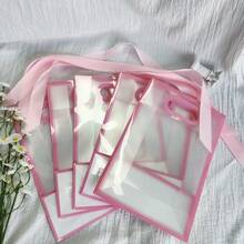 1/4/12个装透明礼品袋，带丝带，适用于婴儿派对、毕业典礼、婚礼、新娘派对、生日派对、商务场合，带镂空提手，可重复使用的PP材质，7x10x3.15英寸（粉色） - 粉色 - 查看 10