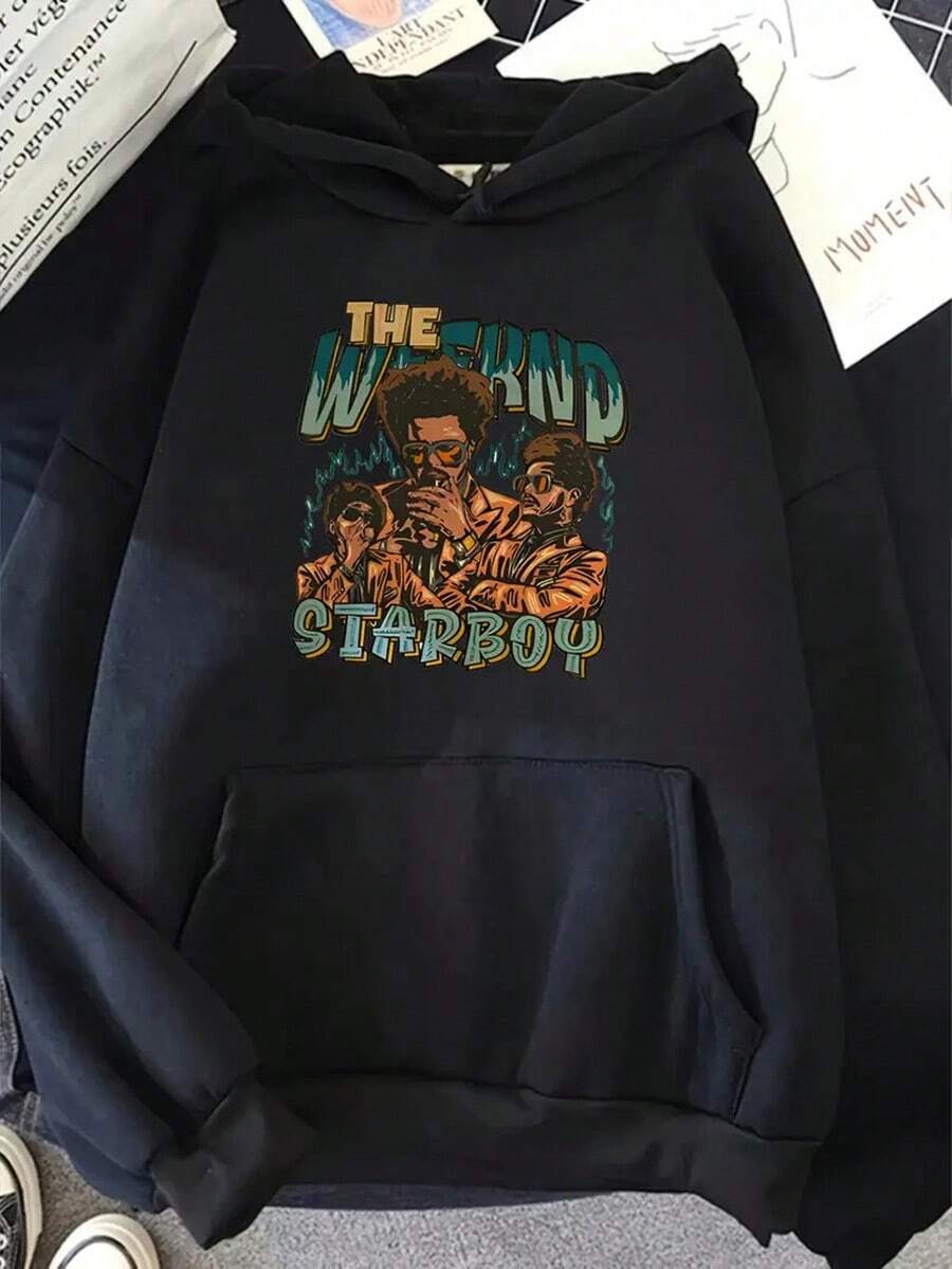 Women's & Men's Graphic Print Hooded Sweatshirt - Soft Unisex Pullover With Geometric Design, All-Season Casual Sportswear, Machine Washable Black Hoodie For Couples, Sweater Hoodie, Couple Fashion, Y Sweatshirt, Comfortable Wear,Fall Hoodies,Men's Fall Clothes,Street Wear,Halloween,Mens Hoodies,Y2k Clothes,Jesus Hoodie,Thanksgiving Day,Nightmare Before Christmas,Christmas - màu đen - Xem 1