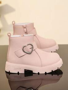 New Round Toe Children's Boots, Casual Retro Flat Bottom Girls' Short Boots, Non-Slip Wear-Resistant Big Kids' Shoes, Girls' Students' Punk Boots - Pink - View 3