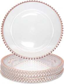 ZhdnBhnos WOQLIBE 25 Pack Charger Plates, 12.6in Gold Packaged Western  Plate Table Charger Plate Elegant Plastic Plates With Transparent Gold Thread Beads For Party Banquets Weddings (Style 3) - 25pcs-pink-11 - View 1