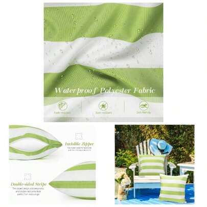 2 Pack Outdoor Throw Pillow Covers, Square Stripe Waterproof Throw Pillow Cases Outdoor Patio Porch Farmhouse Garden Balcony Couch, 20x2050x50cm Stand