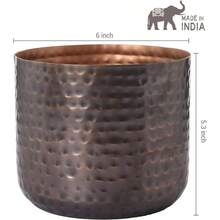 6 Inch Copper Tone Metal Plant Pot With Hammered Design, Decorative Small Succulent Planter - Handcrafted In India - Vintage Copper - View 5