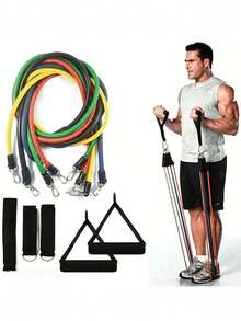 11 Stücke Widerstandsbänder Set mit Griffen, Türanker & Tragetasche, multifunktionale elastische Fitnessbänder für Krafttraining, Brustexpander, Körperstreckung, Heimtraining & Fitnessstudio Zubehör