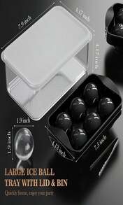 Whiskey Ice Ball Maker With Lid And Bin, 19" Round Ice Cube Trays For Freezer, Large Sphere Whisky Ices Cubes Tray Circle With Bucket&Amp;Tong, Cocktail Bourbon Brandy Scotch(Black-6 Balls*2 Pack) - 顏色A - 查看 5