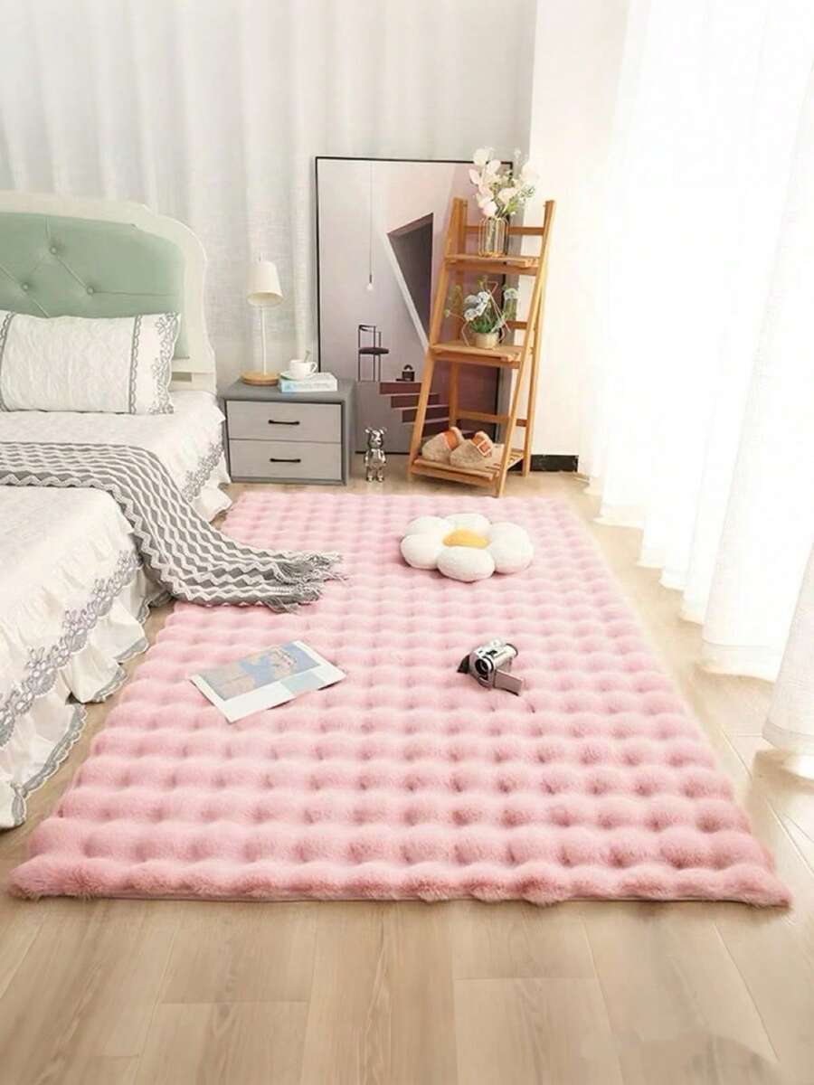 1 pieza Alfombra decorativa rectangular minimalista de color camello, suave y esponjosa, fácil de limpiar, adecuada para dormitorio, sala de estar, sofá, mesa de centro, vestidor, área de tocador, futón y sala de té - Rosa - Ver 1
