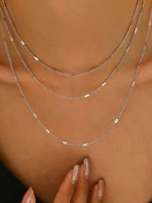 1pc Women's Minimalist Multi-Layer Chain Necklace (Flattened Spacing And Distance Position Are Random)