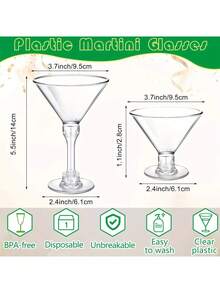 Pahare elegante din plastic pentru Martini, de 140 ml - potrivite pentru cocktailuri, șampanie și deserturi - reutilizabile, ideale pentru nunți, Ziua Îndrăgostiților și petreceri