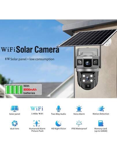 SWVW V380 Pro 12MP WiFi 10X Zoom Solar Camera 6K Dual Lens Three Screen Outdoor IP Security PIR Human Detection CCTV PTZ Cam V380PRO,2.4GWIFIOutdoor Indoor Home Cameras, Wireless WIFI Ring ,None Surveillance Pet view 3