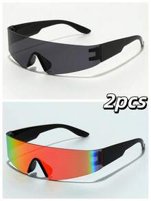 POLASUP 1 Pair Women's Wrap-Around Fashion Glasses, Coated Reflective Lenses, Futuristic Geometric Polygon Cyberpunk Street Style, Paris Runway Beach Accessory, Y2K Music Festival, Summer Beach Vacation, Outdoor Travel - Multicolor - View 20