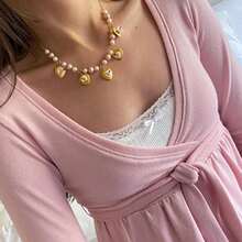 Women Wrap V-Neck Peplum Tops Casual Long Sleeve Tee Shirts Cute Front Twist Tie Knot Shirts Fall Blouses - 粉色 - 查看 5