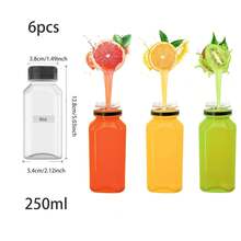6pcs Reusable Plastic Juice Bottles, Transparent Large Capacity Beverage Containers With Black Lids, Suitable For Juice, Milkshake, Tea, Milk, Fruit & Vegetable Juice, Smoothie, Water And Other Drinks, Refrigeration Storage - Multicolor - View 21