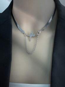 1 件时尚钛金星形吊坠项链，适合男士