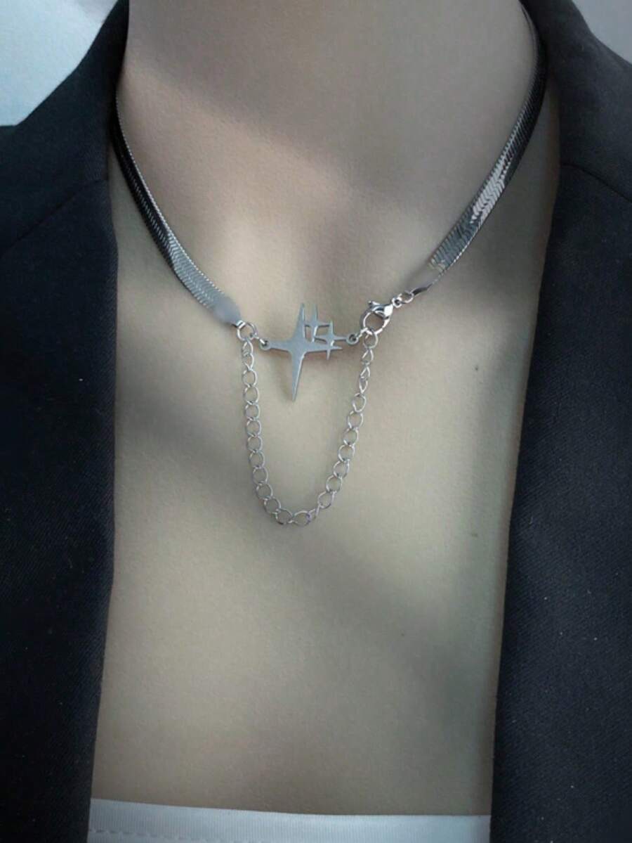 1 件时尚钛金星形吊坠项链，适合男士