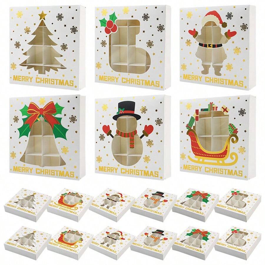 4 pièces/6 pièces Boîte de chocolat thème Noël Boîte d'emballage de pâtisserie Boîte de gâteau de Noël Boîte de bonbons cadeau (style mélangé et assorti) Noël Décorations de Noël Pyjamas de Noël Cadeaux de Noël Décoration de Noël