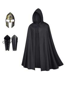 万圣节十字军斗篷中世纪圣殿骑士角色扮演斗篷 - 黑色 - 查看 2