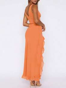 European And American Style Women's Summer New Ruffle Hem Party Clubwear Dress, Versatile Evening Gown Wedding Spring - Orange - View 4