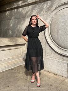 RIVERA. ELEGANT PLAIN MIDI DRESS WOMEN'S DRESS - Black - View 11