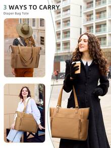 Diaper Bag Backpack Neoprene Diaper Bag Tote, Pañaleras Para Bebe With Changing Station,14 Pockets Large Capacity Travel Baby Bag For Mom, Convertible Diaper Tote, Brown - 棕色 - 查看 4