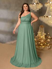 Elisanya Curve Plus 纯色单肩无袖伴娘礼服 - 非常适合红毯庆典、黑色领带婚礼、颁奖典礼、慈善舞会和奢华时尚活动 - 綠色 - 查看 4