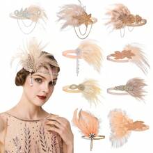 D EXCEED 1/3/4 PCS 20 世纪 20 年代装饰艺术风格轻佻女郎配饰 3 件套 - 仿羽毛头带、仿珍珠项链和手套，适合盖茨比茶会、母亲节、赛马俱乐部和复古主题活动