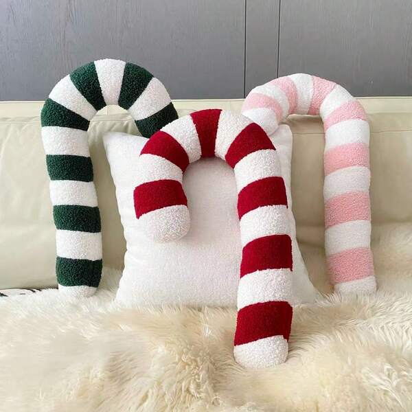 1pc Plush Cute & Warm Christmas Candy Cane Decorative Throw Pillow, Christmas Decor Cushion, Holiday Home Decor Pillow