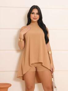 Women's Loose Halter Jumpsuit Set In Fresh Duna Fabric - NUDE - View 5