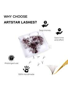 ARTSTAR Curl D 500 Fans Dark Brown Fan Lashes Eyelash Extensions 4D 5D 6D 8D 10D 12D 16D 20D Pointy Base Premade Medium Stem Sharp Thin Russian VolumeLash Brown Lashes - D - View 6