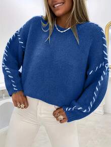 Suéter informal de talla grande de un solo color, estilo minimalista para uso diario, para invierno