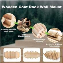 Modern Natural Wood Wall Mounted Coat Rack,  5 Hooks, Scandinavian Style Storage Organizer, Linear Design, Can Be Installed Without Drilling Holes - Ginger - View 5