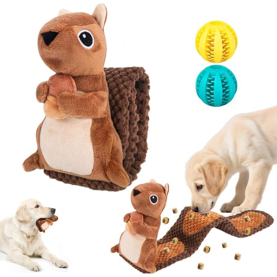 Dog Puzzle Toy, Squirrel Interactive Dog Toy With 2 Chew Balls, Squeaky Dog Toys To Keep Them Busy, Dog Treat Games For Small Puppy, Snuffle Enrichment Toy Anti Boredom, Cognitive Dogs Toy - 1 - 查看 1