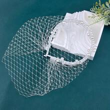1pc White Pearl Bridal Birdcage Veil - Charming Bride Hat, Ladies Blusher Face Veil, Wedding Headband Accessory For Weddings, Proms, And Parties Fall Clothes For Women - White - View 5