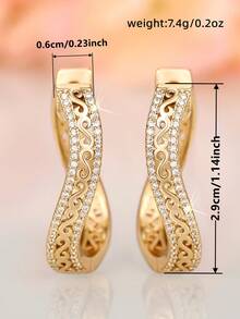 一对优雅的立方氧化锆耳环，情人节、结婚纪念日、订婚派对送给女性的礼物 - 金黃色 - 查看 7