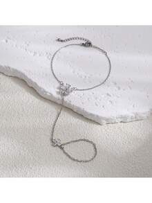 Elegant 5-Petal Flower Bracelet, Shiny Cubic Zirconia Embedded Fashion Jewelry Bracelet For Women (No Box)