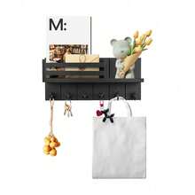 Youyijia Wall Key Holder Rustic Wood Key Rack With 6 Hooks And Mail Holder Wall Mounted Entryway Organizer For Keys Mail Sunglasses For Hallway Kitchen Office Bedroom - Black - View 1