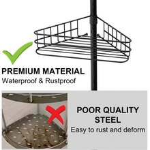 Adjustable Shower Caddy Corner For Bathroom, 4-Tier Rustproof Bathroom Organizer Shelves With Tension Pole, Floor Standing Bath Rack For Bathtub Shampoo Storag, Black - Black - View 4