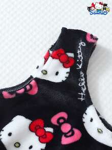 SANRIO Women's Hello Kitty Plush Pajama Set, Autumn/Winter Camisole Top And Bow Shorts, Soft Comfortable Casual Sleepwear Homewear Set - 黑色 - 查看 3